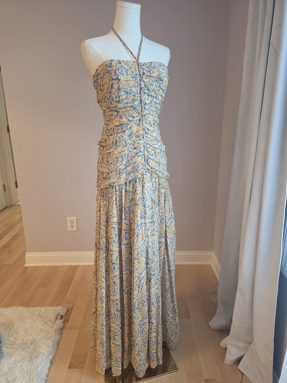 Veronica Beard Strapless Blue and Cream Paisley Maxi Dress